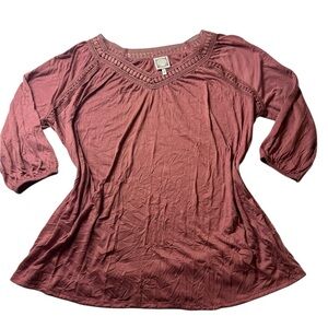 Truseles Boho Crochet Trim Peasant Top 1X Dusty Coral